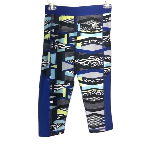 Adidas Techfit Medium Compression Pant Blue Yellow Geometric – SZ S - Picture 1 of 5